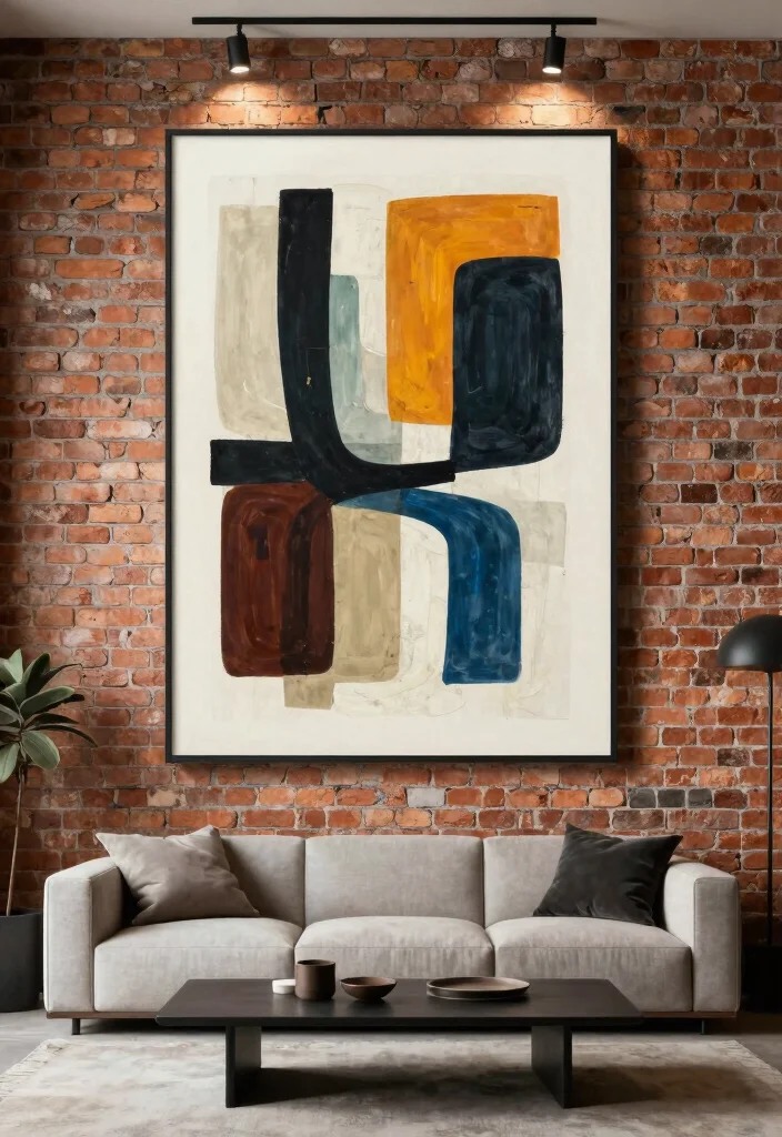 15 Brick Wall Living Room Decor Ideas With Urban Edge - 5. Modern Art Installations 1