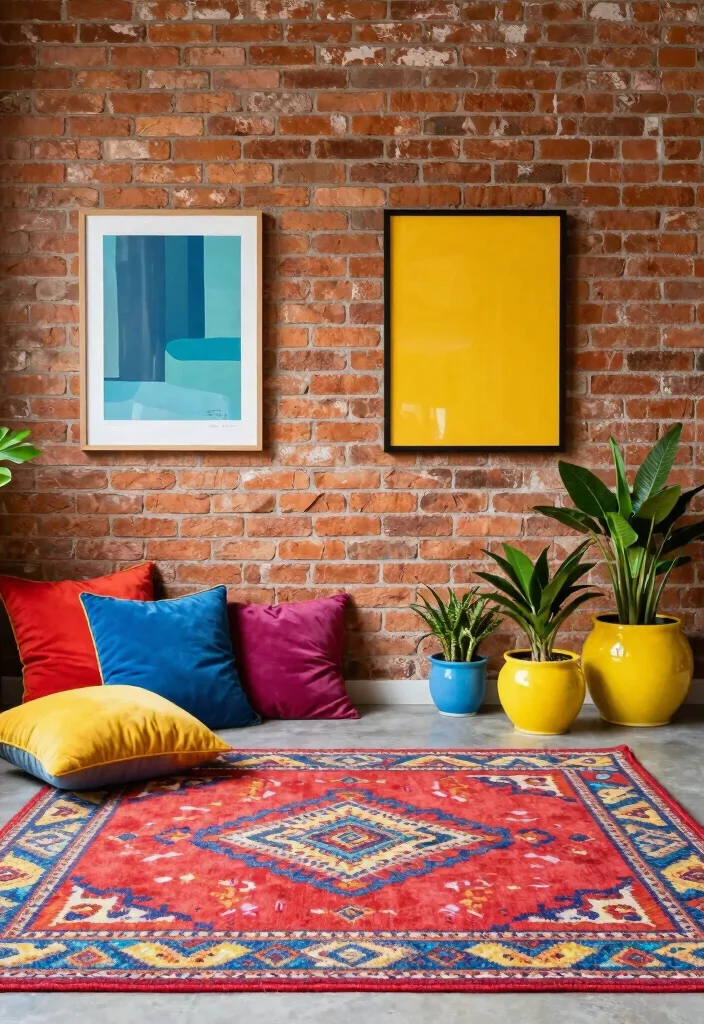 15 Brick Wall Living Room Decor Ideas With Urban Edge - 7. Bright Color Pop 1