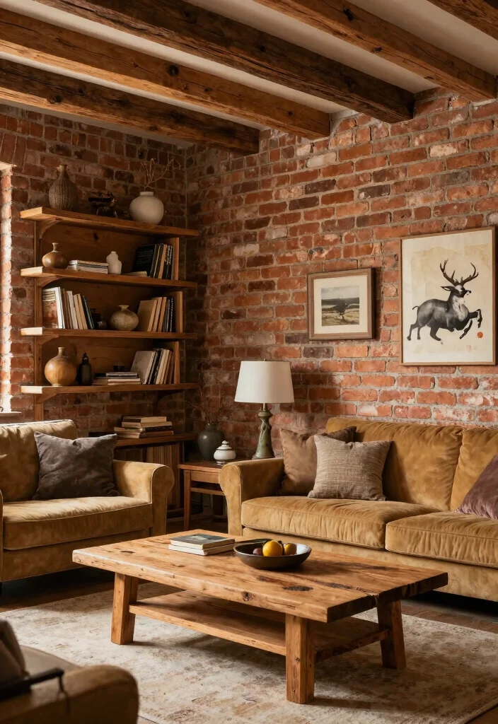 15 Brick Wall Living Room Decor Ideas With Urban Edge - 8. Rustic Wood Accents 1