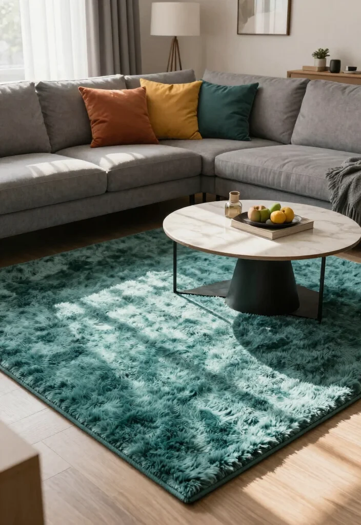 15 Green Living Room Rug Ideas With Fresh Earthy Tones - 10. Tufted Wool Rug in Teal Green 1
