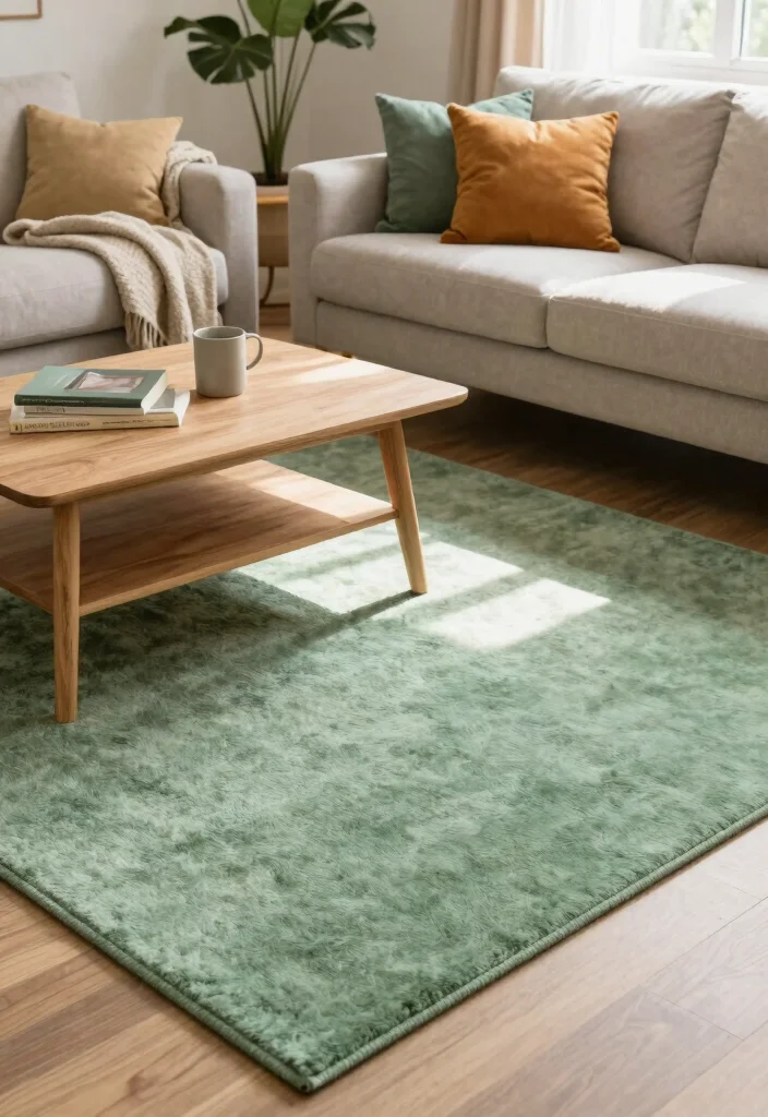 15 Green Living Room Rug Ideas With Fresh Earthy Tones - 13. Handcrafted Felt Rug in Sage Green 1