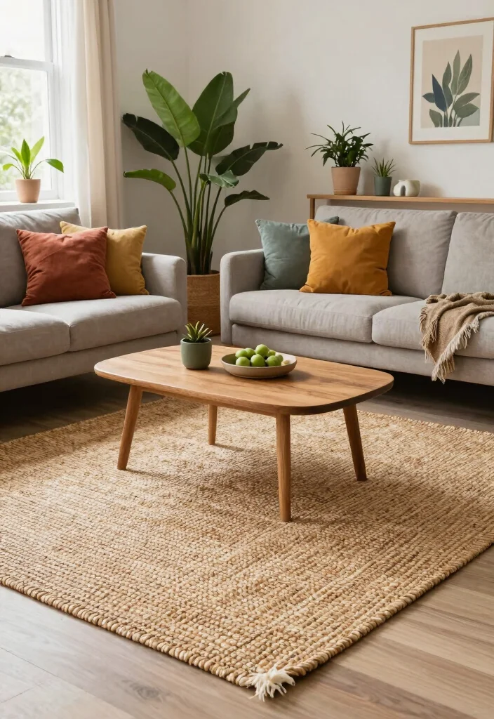 15 Green Living Room Rug Ideas With Fresh Earthy Tones - 15. Woven Grass Rug 1