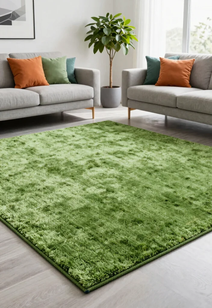 15 Green Living Room Rug Ideas With Fresh Earthy Tones - 3. Recycled Plastic Fiber Rug 1
