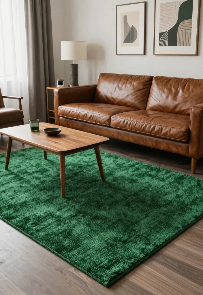 15 Green Living Room Rug Ideas With Fresh Earthy Tones - 4. Handwoven Wool Rug in Forest Green 1