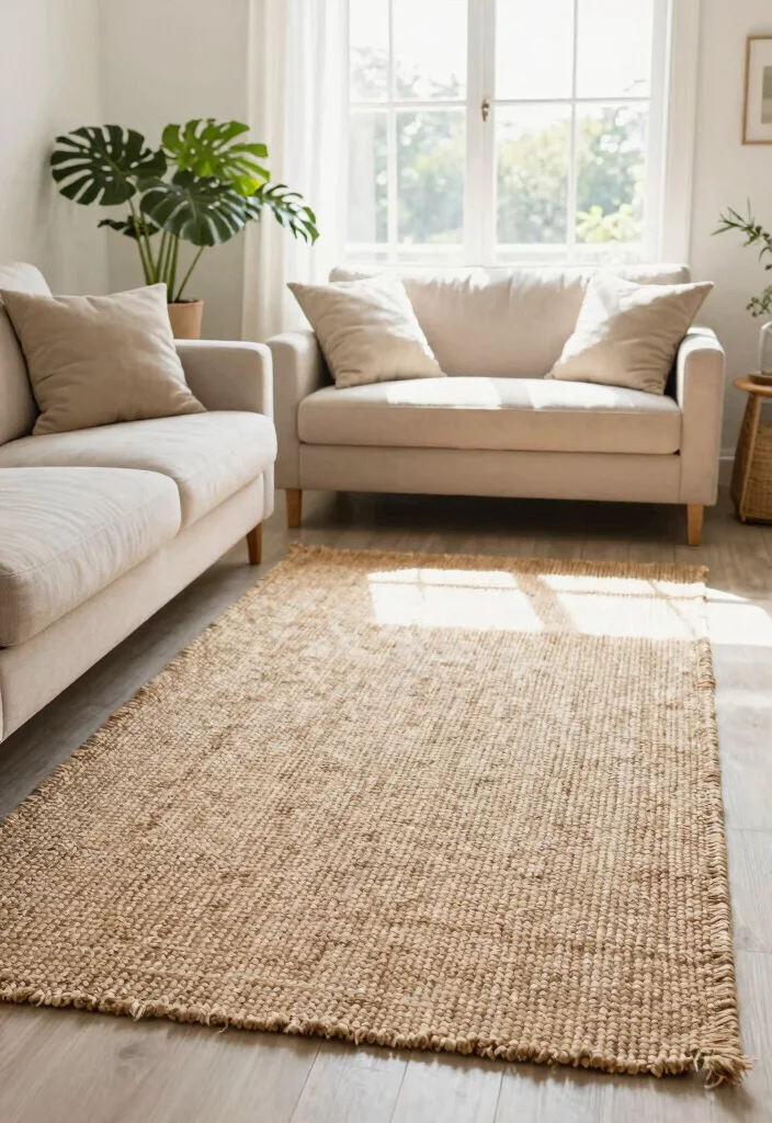 15 Green Living Room Rug Ideas With Fresh Earthy Tones - 5. Natural Fiber Seagrass Rug 1