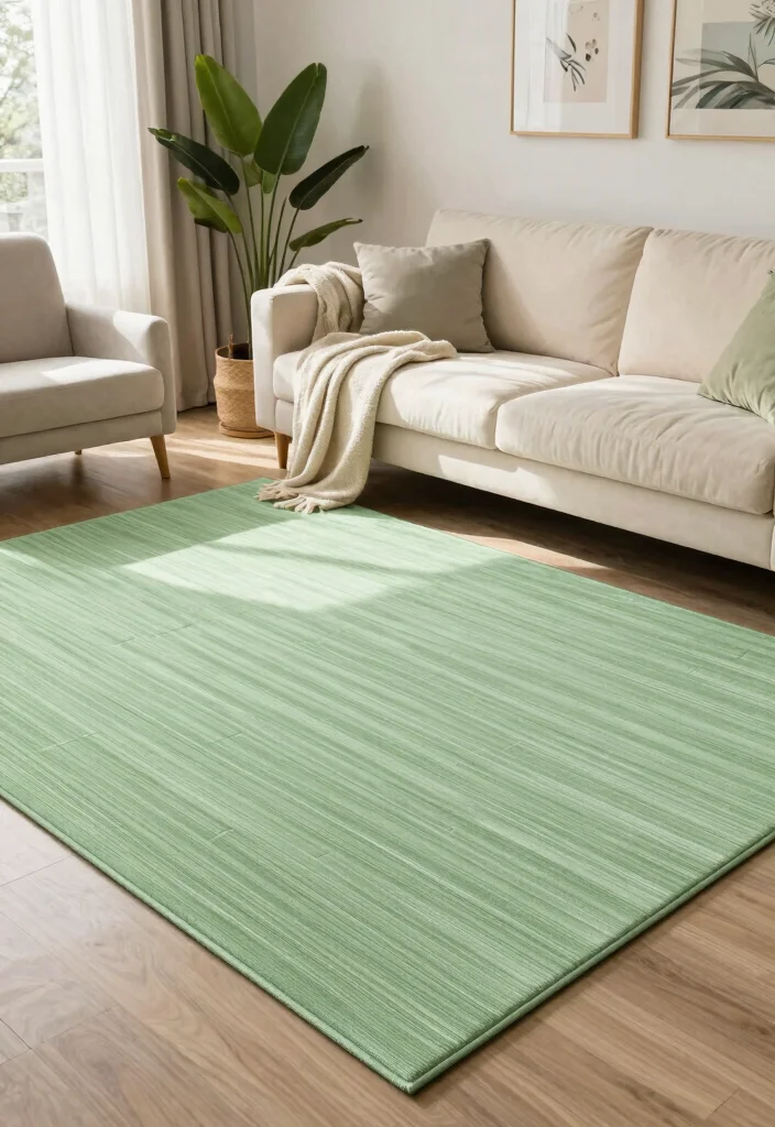 15 Green Living Room Rug Ideas With Fresh Earthy Tones - 8. Soft Bamboo Silk Rug in Light Green 1