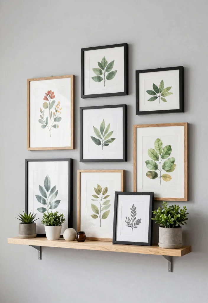 15 Living Room Frames Wall Decor Ideas for a Gallery Look - 11. Art Ledge for Versatile Arrangement 1