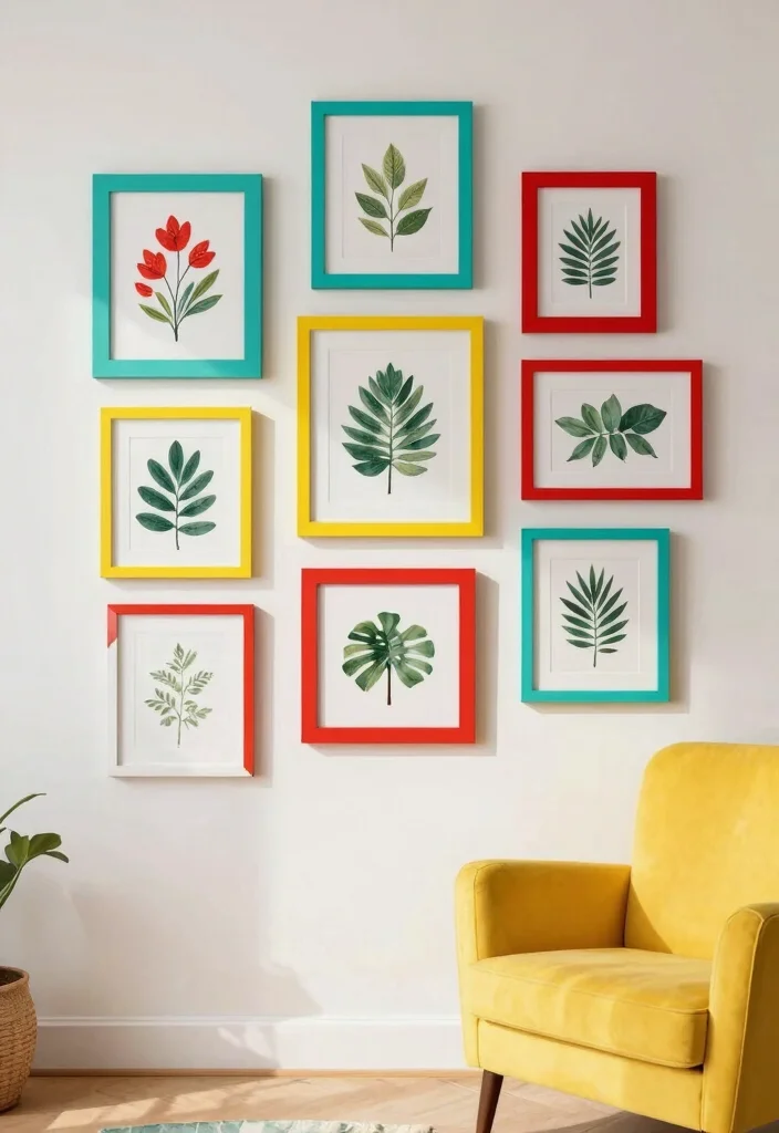 15 Living Room Frames Wall Decor Ideas for a Gallery Look - 2. Bright and Colorful Frames to Spark Joy 1