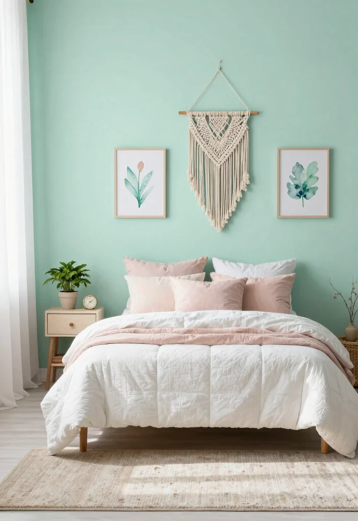 15 Wall Art Bedroom Paint Aesthetic Ideas With Artistic Flair - 1. Mellow Pastels and Natural Textures 1