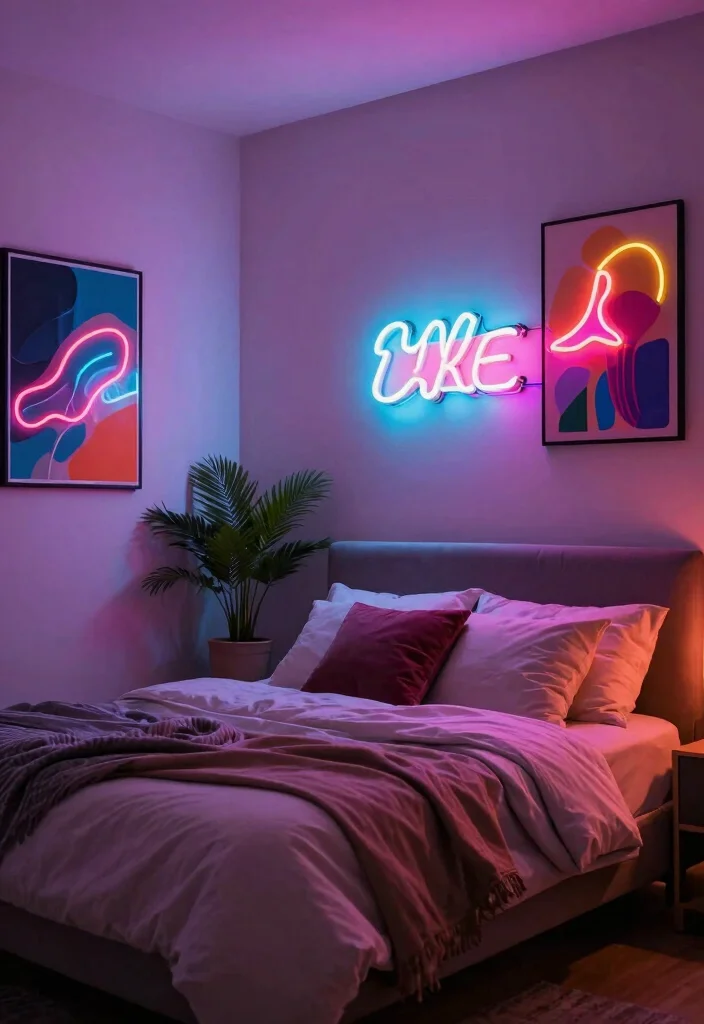 15 Wall Art Bedroom Paint Aesthetic Ideas With Artistic Flair - 11. Artistic Neon Accents 1