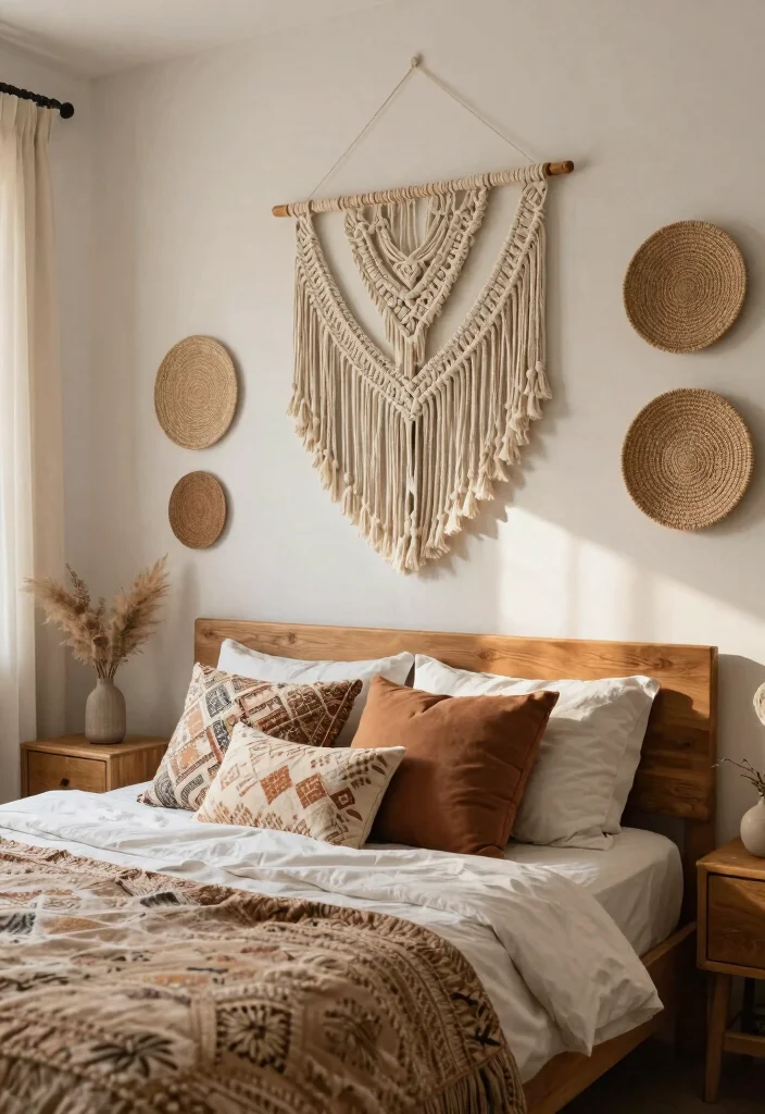 15 Wall Art Bedroom Paint Aesthetic Ideas With Artistic Flair - 7. Boho Fringe and Macramé 1