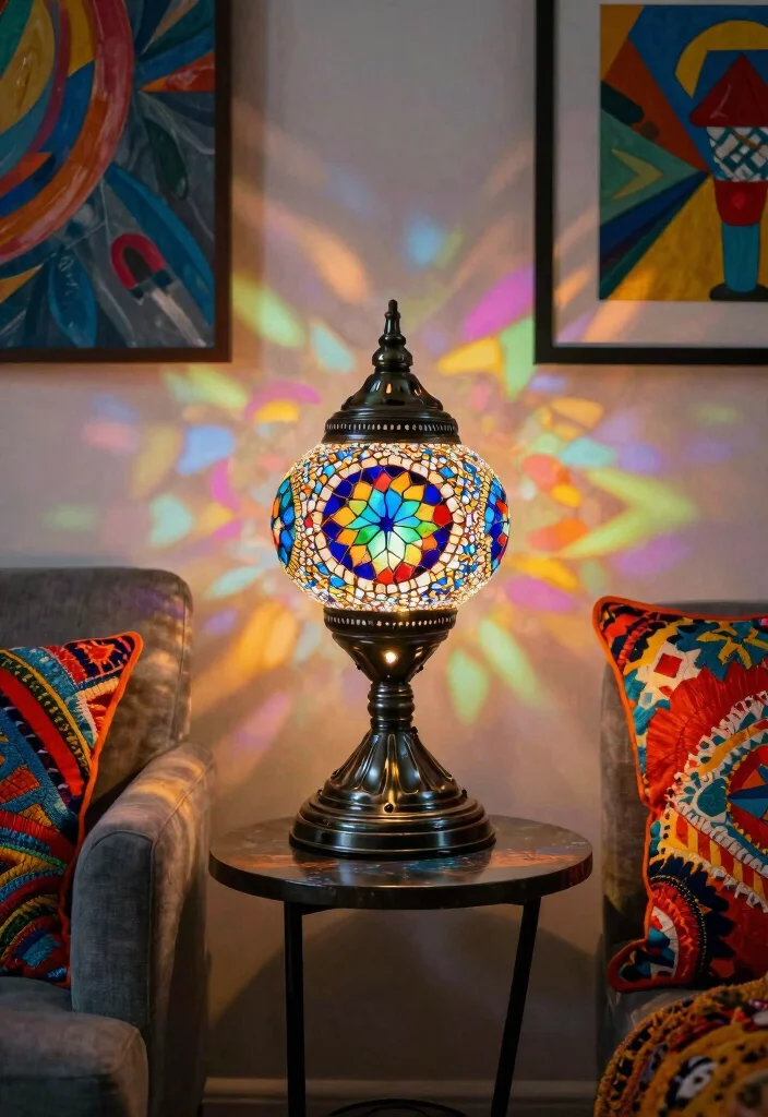 16 Aesthetic Table Lamp Ideas That Glow Beautifully at Night - 12. Artistic Mosaic Lamps 1