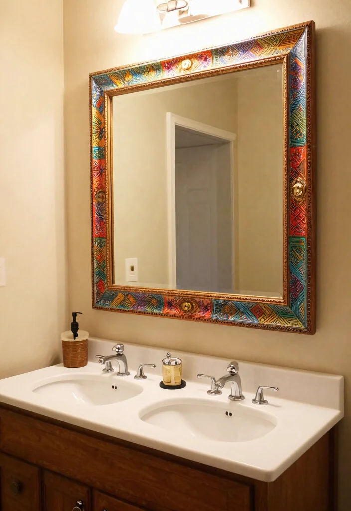 16 Bathroom Vanity Mirrors Double Sink Ideas With Luxe Style - 5. Framed Mirrors with Bold Patterns 1