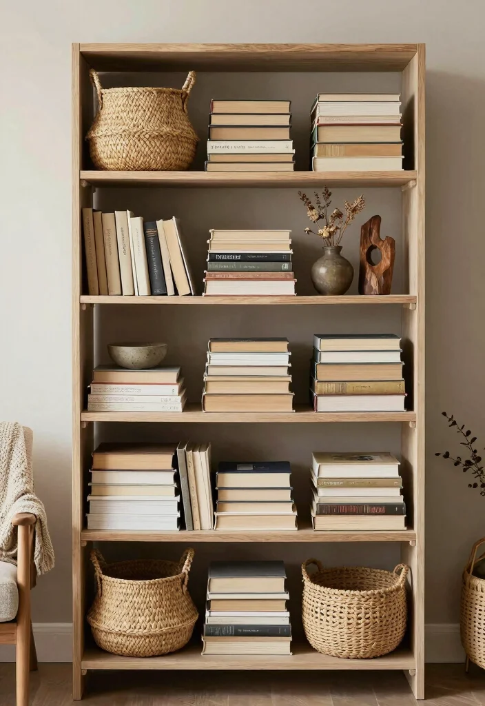 16 Tall Bookshelf Styling Ideas That Look Designer Curated - 1. Layered Textures 1