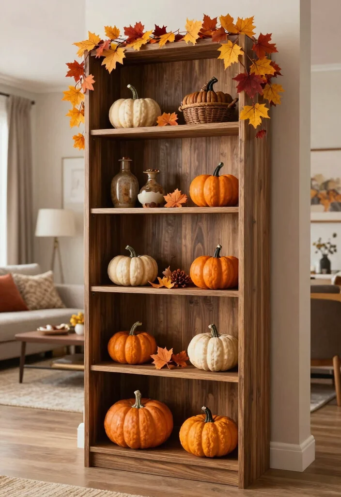 16 Tall Bookshelf Styling Ideas That Look Designer Curated - 14. Seasonal Decor 1