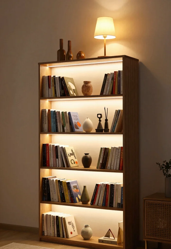 16 Tall Bookshelf Styling Ideas That Look Designer Curated - 9. Incorporate Lighting 1