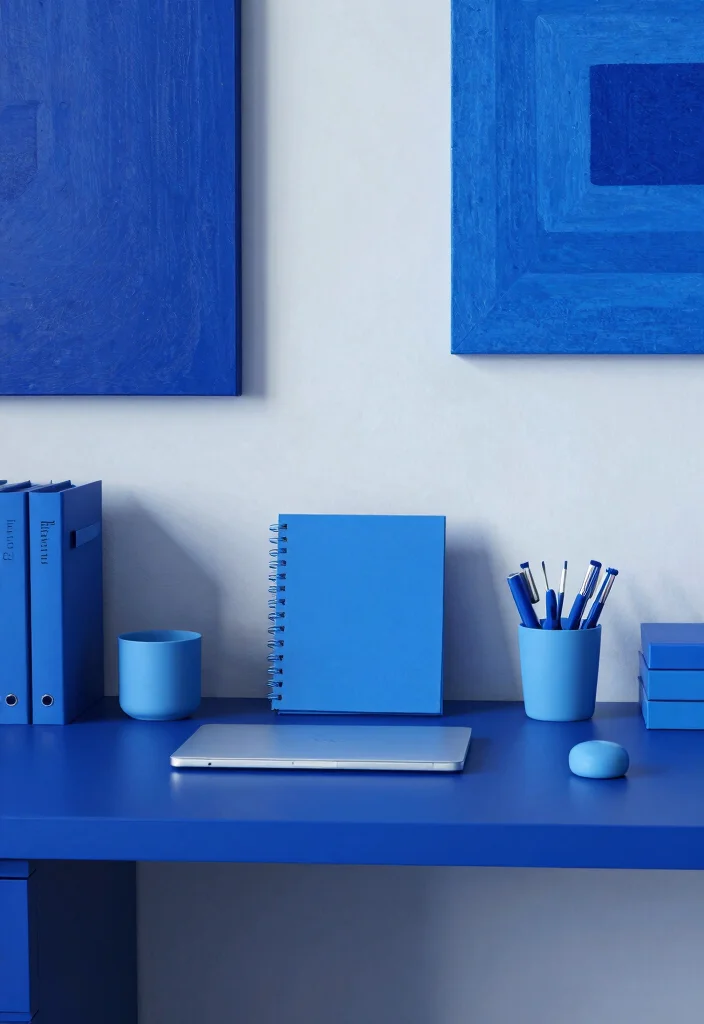 17 Blue Desk Setup Ideas With Clean Aesthetic Vibes - 12. Monochromatic Blues 1