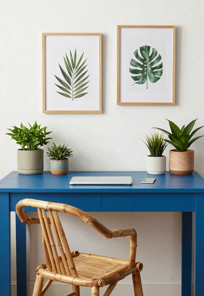 17 Blue Desk Setup Ideas With Clean Aesthetic Vibes - 14. Blue with Nature Elements 1