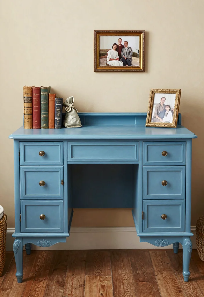 17 Blue Desk Setup Ideas With Clean Aesthetic Vibes - 15. Vintage Blue Charm 1