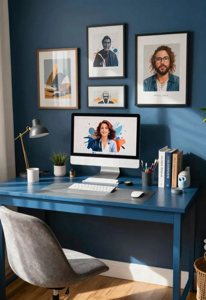 17 Blue Desk Setup Ideas With Clean Aesthetic Vibes - 17. Personalized Blue Haven 1
