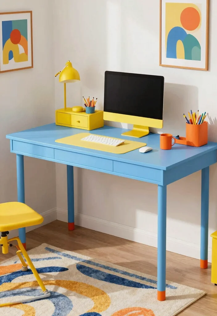 17 Blue Desk Setup Ideas With Clean Aesthetic Vibes - 6. Bright Accents with Blue 1
