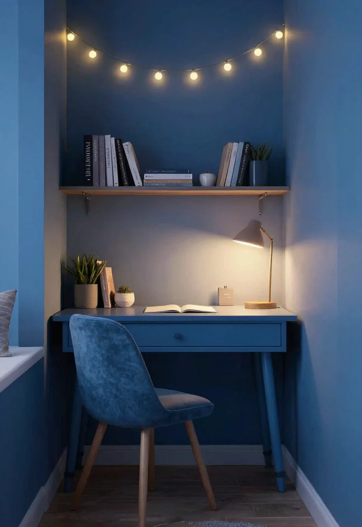 17 Blue Desk Setup Ideas With Clean Aesthetic Vibes - 8. Cozy Blue Nook 1