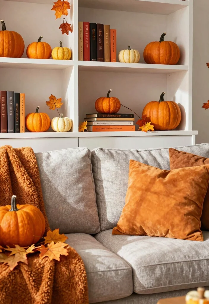 17 Bookshelf Above Couch Ideas That Elevate Your Living Room - 8. Seasonal Switch-Ups 1