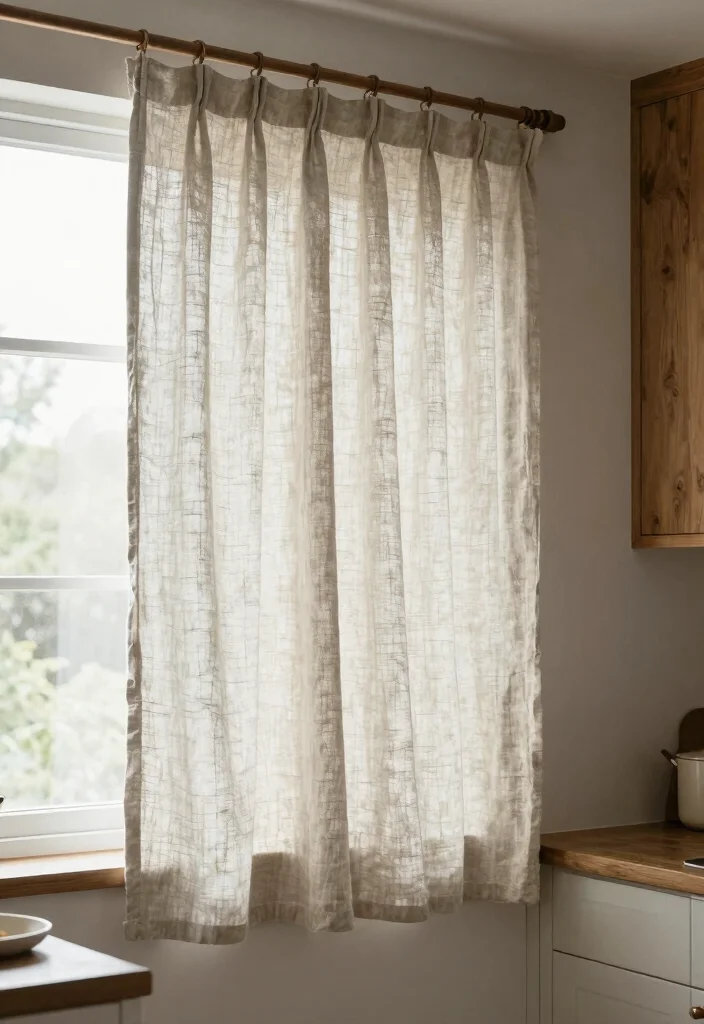 17 Curtains Kitchen Window Ideas With Charming Detail - 12. Linen Drapes for a Natural Feel 1
