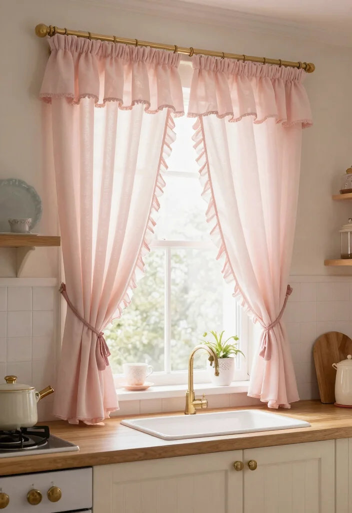 17 Curtains Kitchen Window Ideas With Charming Detail - 13. Soft Ruffled Curtains 1