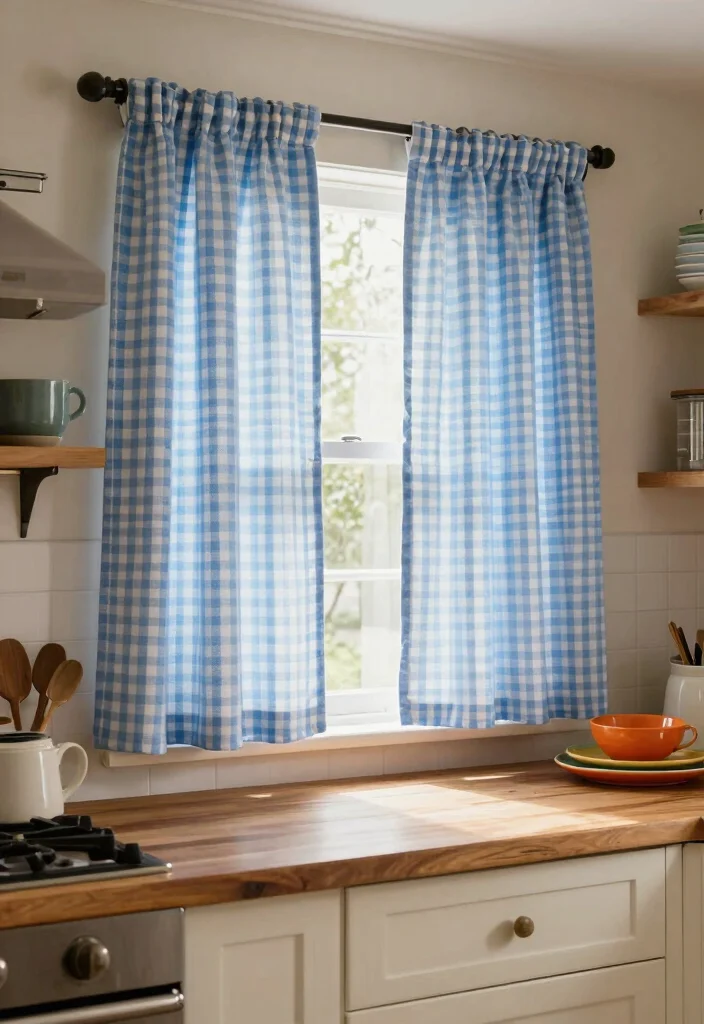 17 Curtains Kitchen Window Ideas With Charming Detail - 14. Country Style Gingham Curtains 1