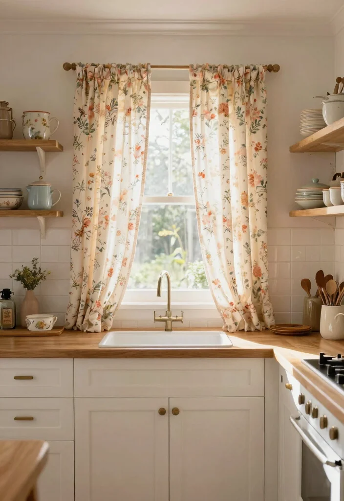 17 Curtains Kitchen Window Ideas With Charming Detail - 3. Vintage Floral Prints 1