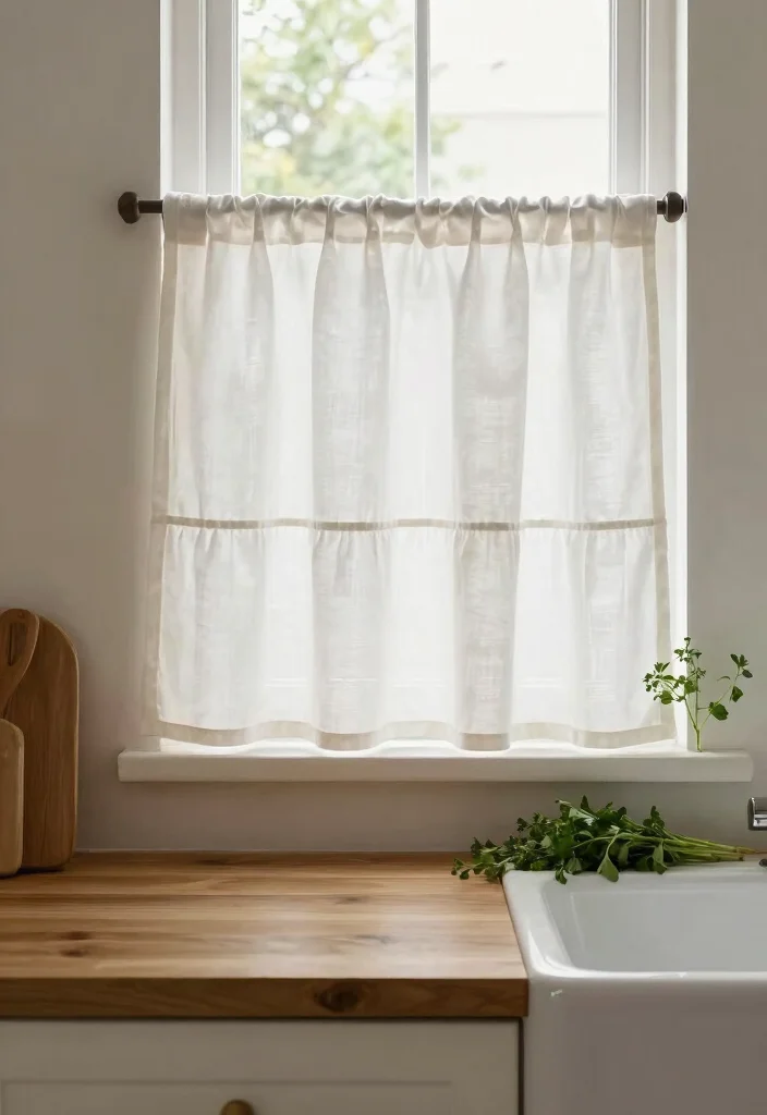 17 Curtains Kitchen Window Ideas With Charming Detail - 6. Simple Tiers for a Clean Look 1