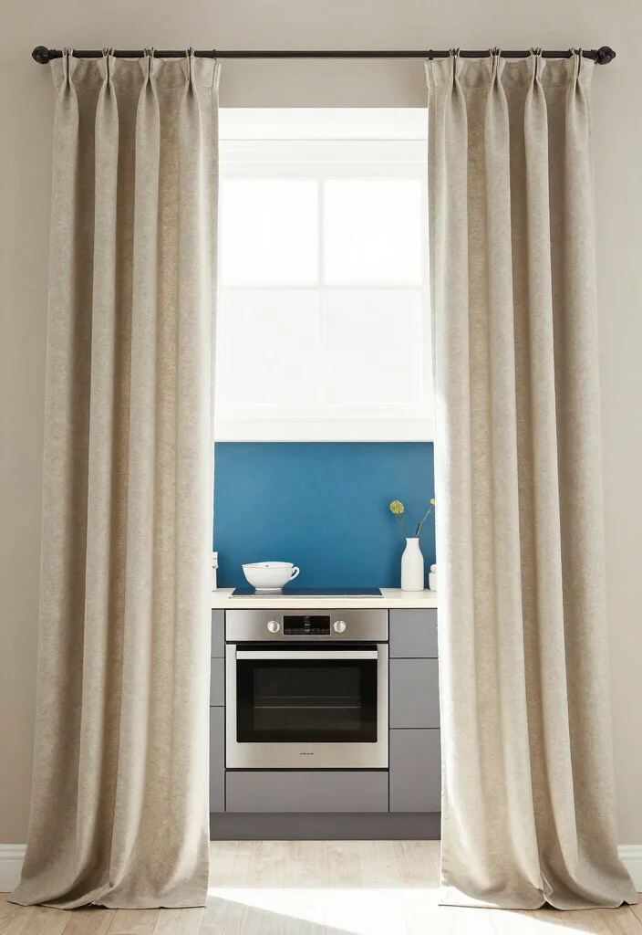 17 Curtains Kitchen Window Ideas With Charming Detail - 7. Neutral Colored Drapes 1
