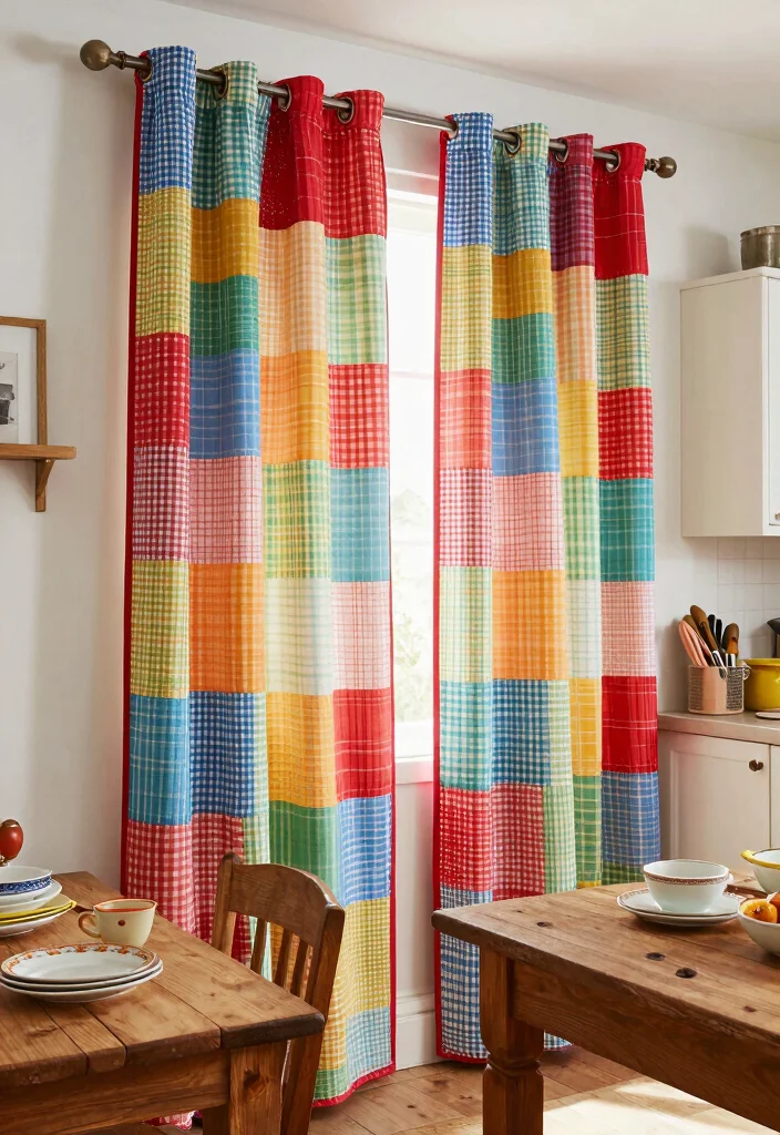 17 Curtains Kitchen Window Ideas With Charming Detail - 8. Sampler Patchwork Curtains 1