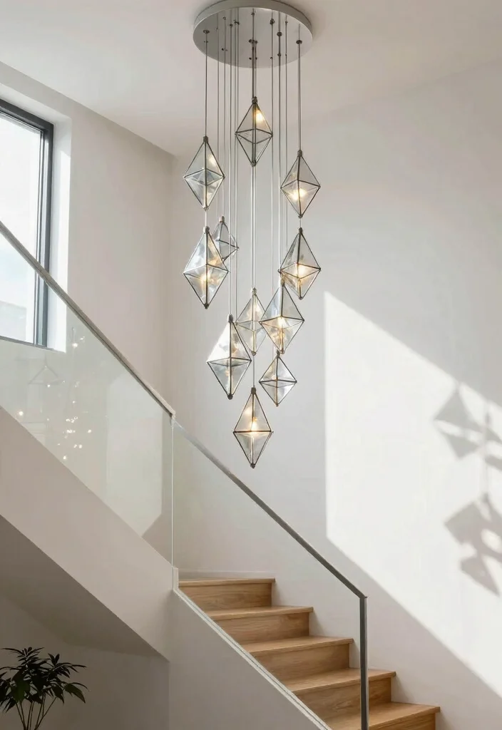 17 Staircase Chandelier Contemporary Ideas With Statement Glow - 1. Geometric Glass Chandelier 1