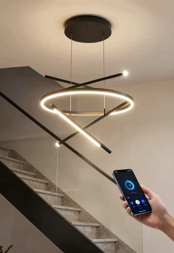17 Staircase Chandelier Contemporary Ideas With Statement Glow - 17. Smart Lighting Solutions 1