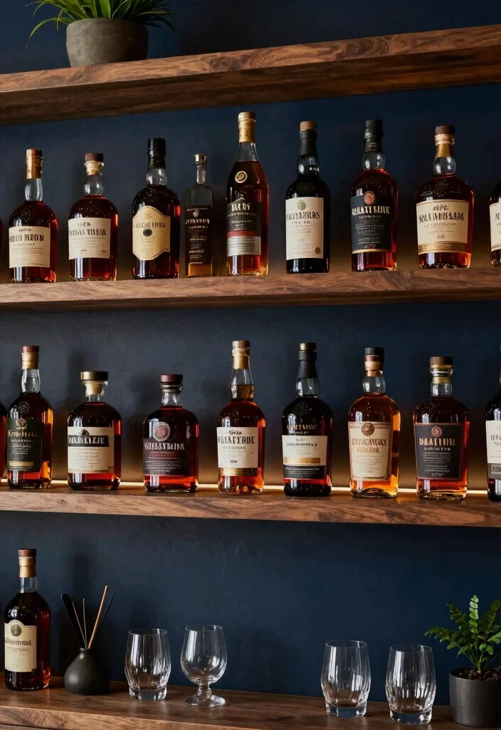 17 Whiskey Shelf Ideas With Bold Masculine Charm - 14. Dark Tones and Bold Accents 1
