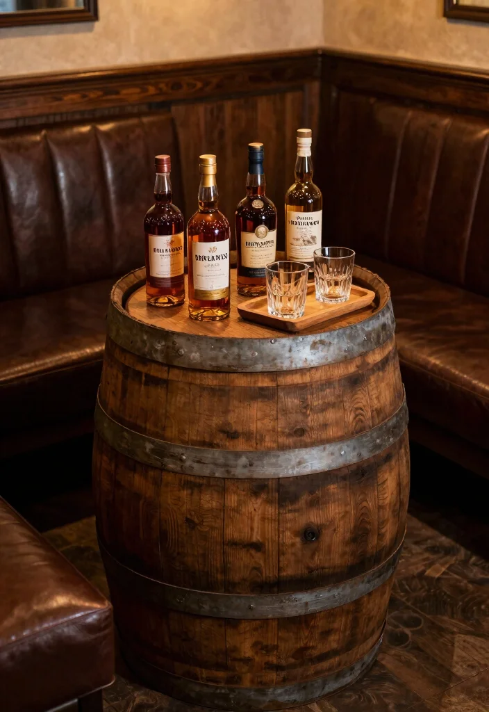 17 Whiskey Shelf Ideas With Bold Masculine Charm - 3. Vintage Whiskey Barrels 1