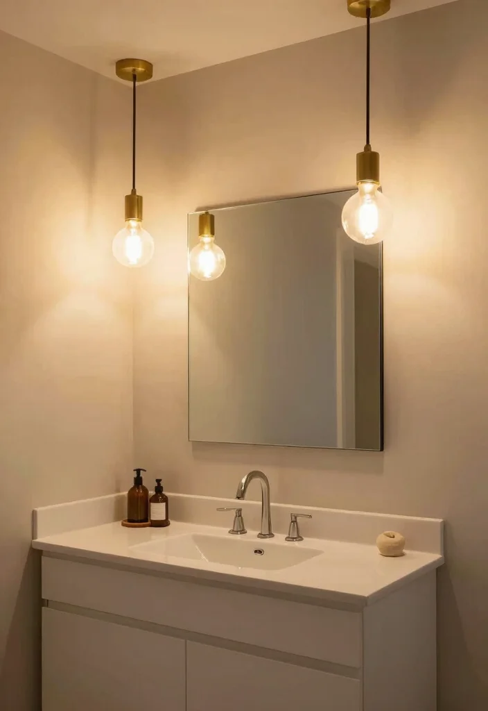 18 Bathroom Vanity and Mirror Ideas That Transform Your Space - 11. Statement Lighting Above the Vanity 1