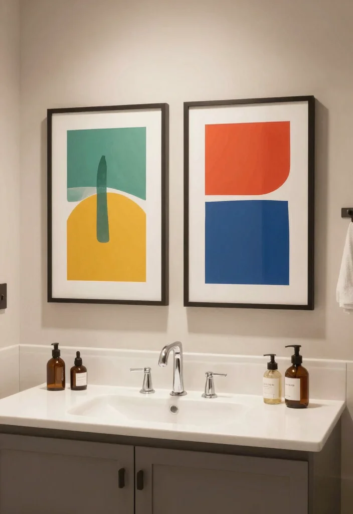 18 Bathroom Vanity and Mirror Ideas That Transform Your Space - 18. Personalized Touches with Artwork 1