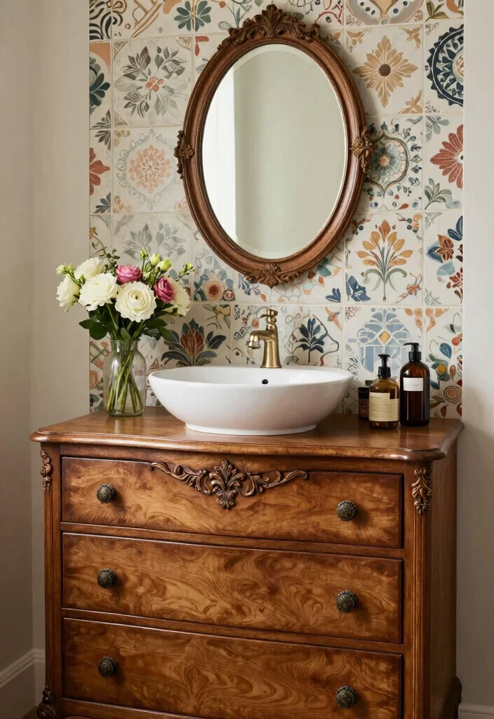 18 Bathroom Vanity and Mirror Ideas That Transform Your Space - 2. Vintage Charm with a Modern Twist 1