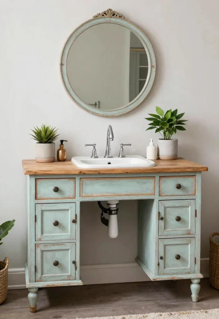 18 Bathroom Vanity and Mirror Ideas That Transform Your Space - 4. Upcycled Beauty 1