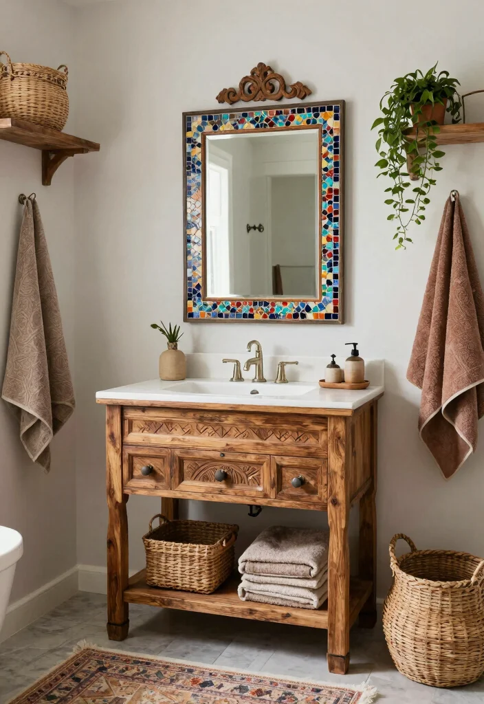 18 Bathroom Vanity and Mirror Ideas That Transform Your Space - 6. Bohemian Vibe with Natural Textures 1
