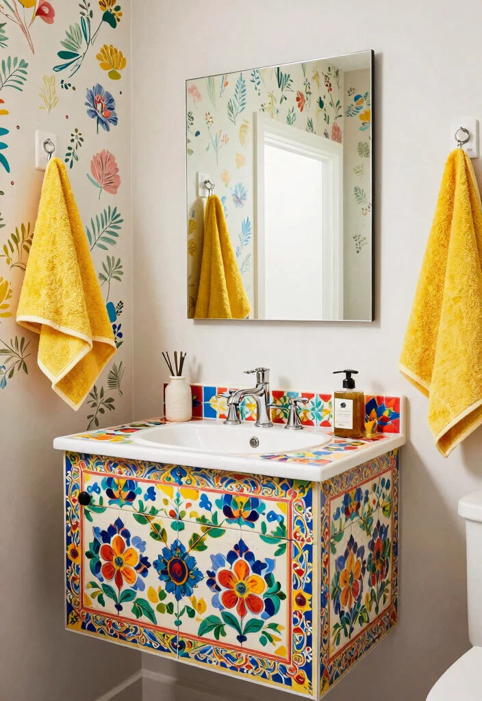 18 Bathroom Vanity and Mirror Ideas That Transform Your Space - 9. Bold Colors and Patterns 1