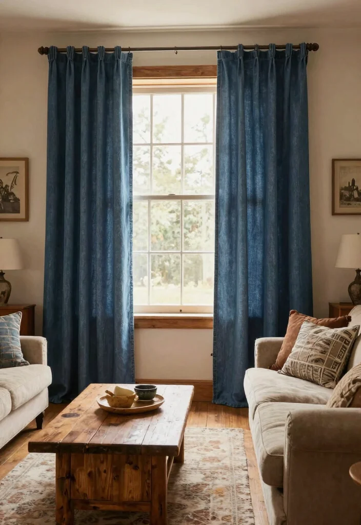 18 Floor Length Curtains Ideas That Add Instant Elegance - 16. Rustic Denim for a Casual Vibe 1