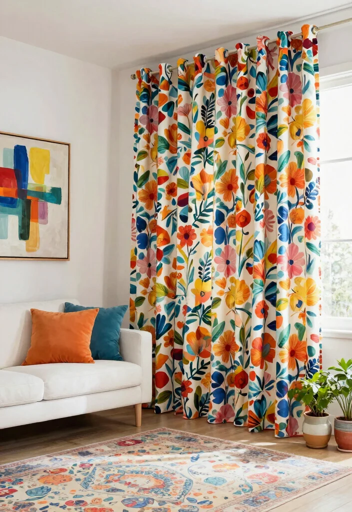 18 Floor Length Curtains Ideas That Add Instant Elegance - 4. Artistic Prints for a Unique Twist 1