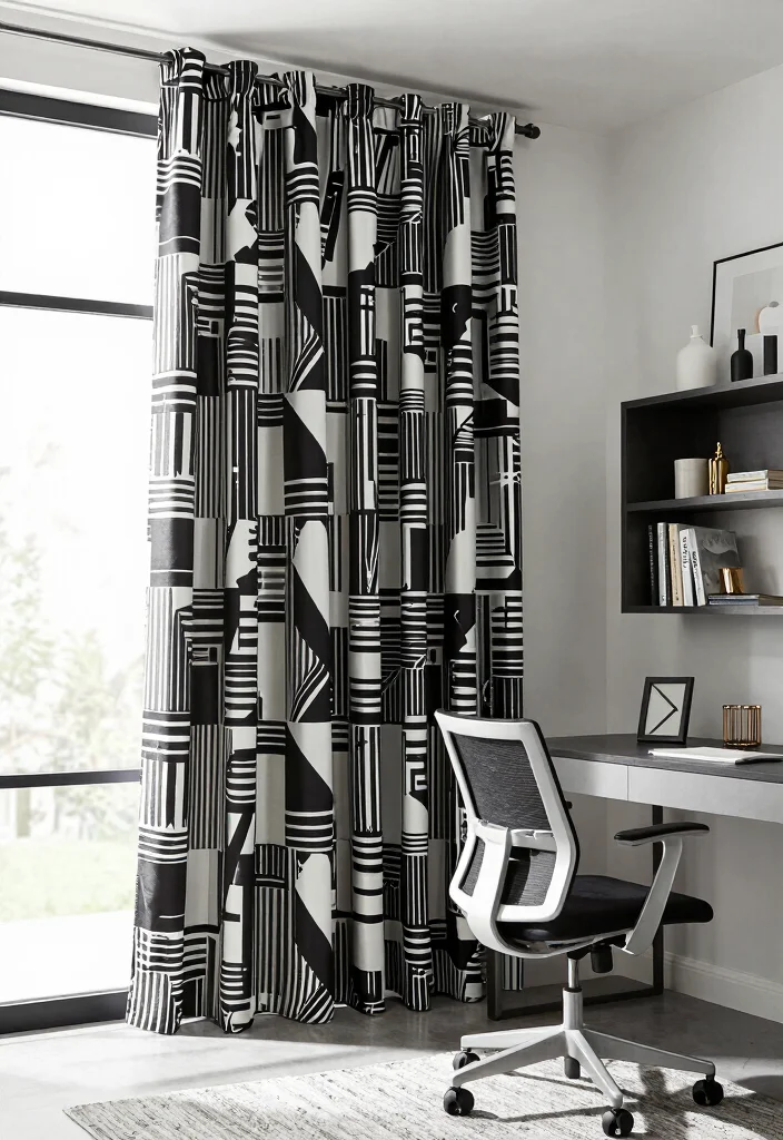 18 Floor Length Curtains Ideas That Add Instant Elegance - 9. Geometric Patterns for a Modern Edge 1