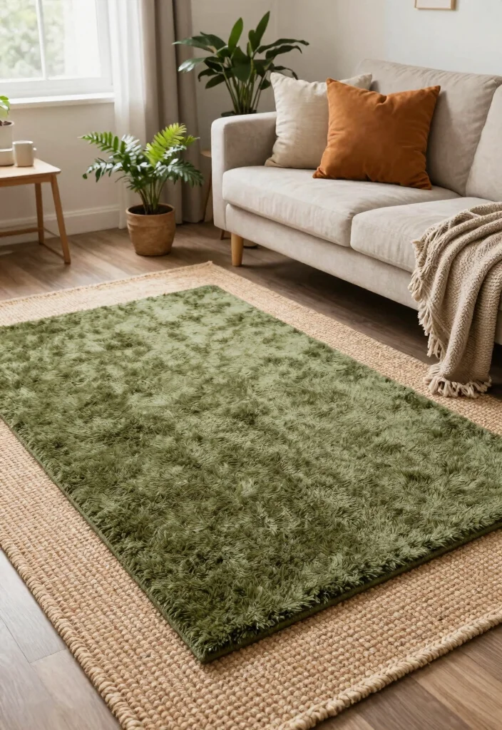 18 Olive Green Rug Ideas With Warm Modern Style - 1. Layered Textures 1