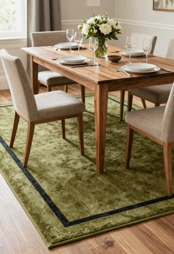 18 Olive Green Rug Ideas With Warm Modern Style - 10. Bold Borders 1