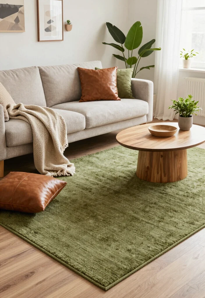 18 Olive Green Rug Ideas With Warm Modern Style - 12. Textile Play 1